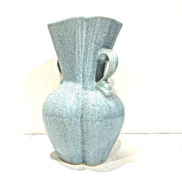 Vintage USA 504 Brush McCoy Pottery Double Handled Blue Speckled Glazed Vase - Picture 5 of 11